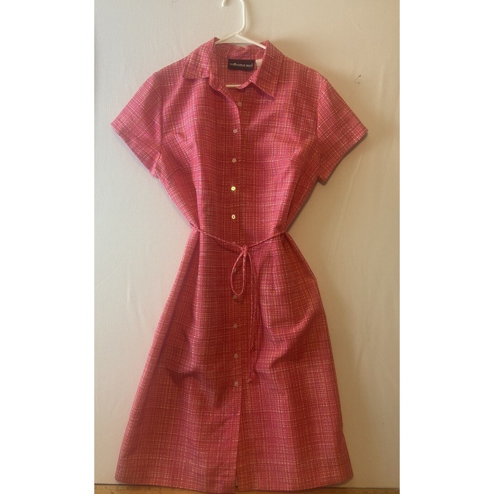 Sag Harbor Day Dress‎ Belted Button Front  Pink Size 14 Polyester Vtg